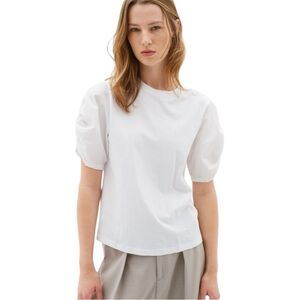 InWear Payana White Puffed Gathered Short Sleeve T Shirt Top Size Medium